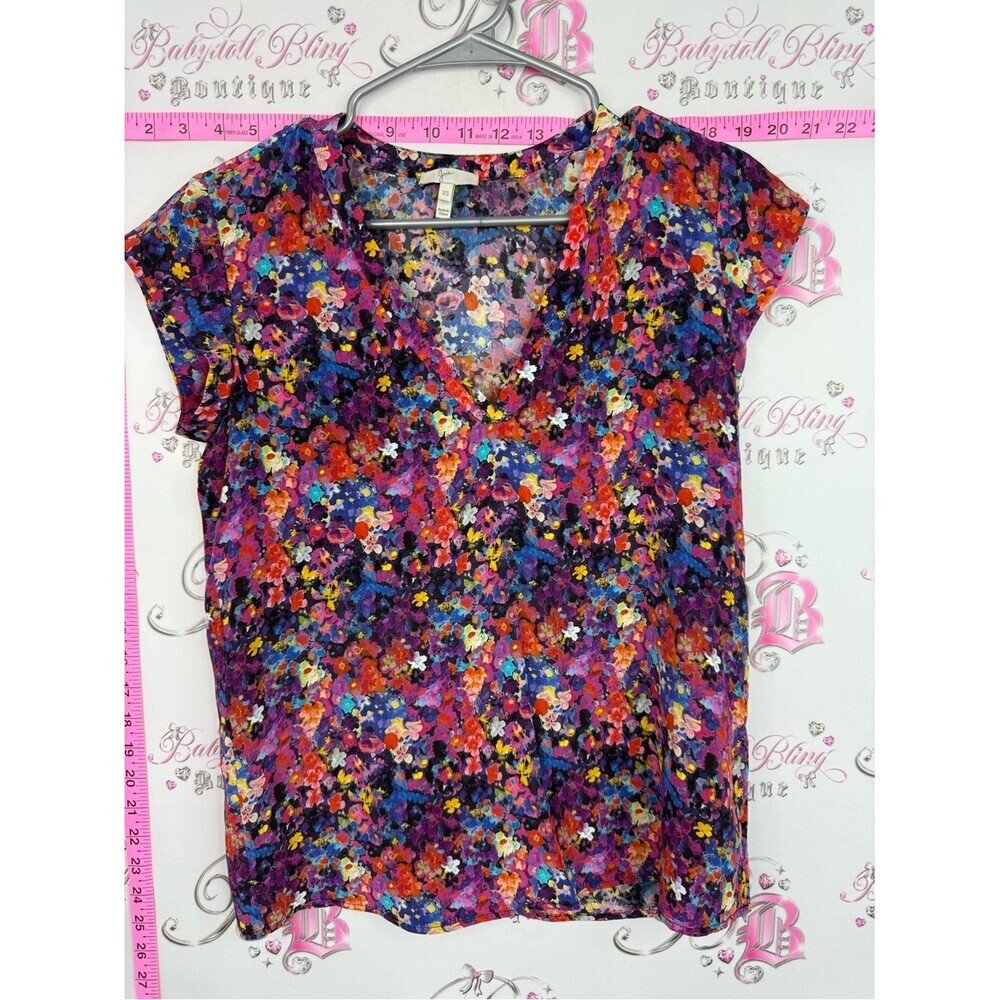 Joie tshirt watercolor floral Multicolor Floral V-Neck Cap Sleeve Blouse